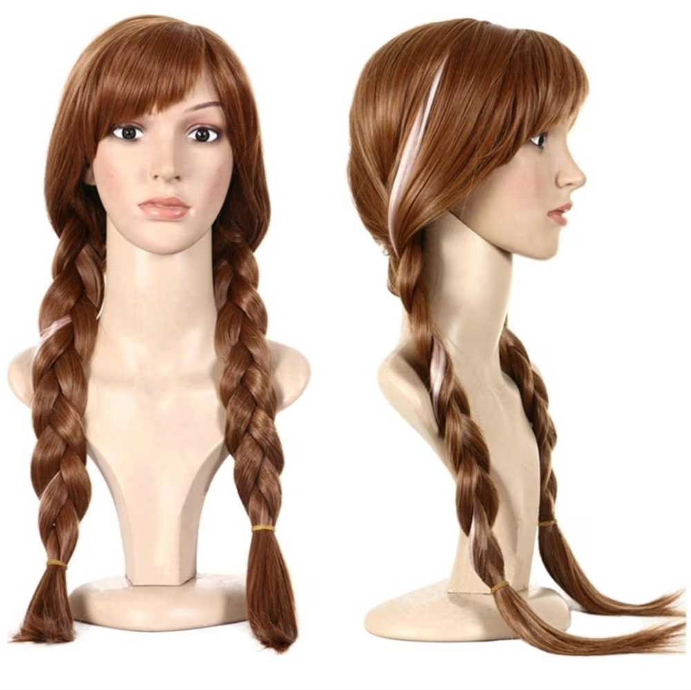 Brown With Highlights Pigtail Princess Wig for Women Braided Cosplay Wigs